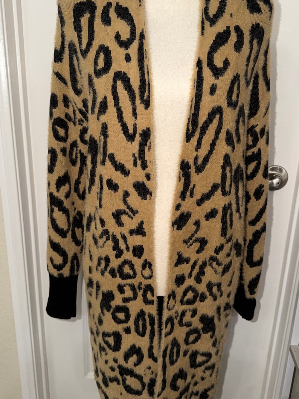 Westbound Leopard Print Open-Front Cardigan in Tan and Black